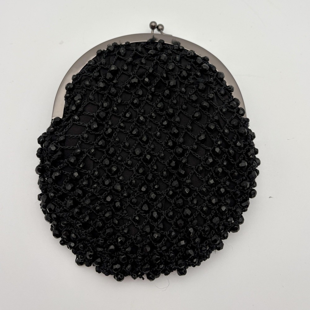 SANTI Clutch Purse Womens Black Beaded Evening‎ Wristlet Kiss Lock Chain Mini